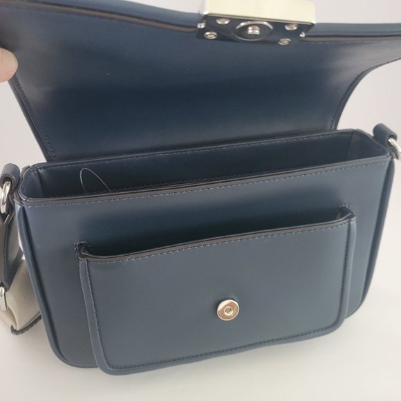 Michael Kors Bradshaw Medium Pocket Messenger Crossbody Handbag Navy Leather - Picture 7 of 9